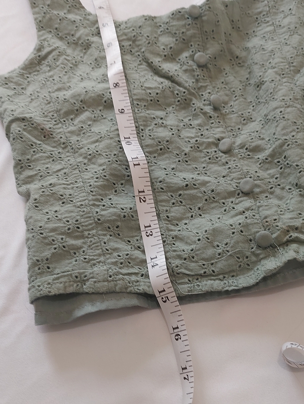 Gianni Bini Sage Green Eyelet Button-Front Crop Top - Picture 8 of 8